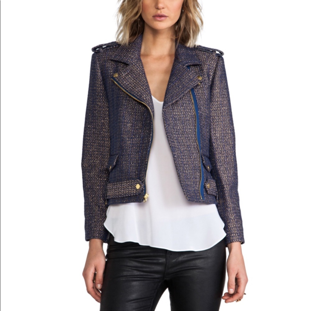 Alice and Olivia Blue Motorcycle Jacket